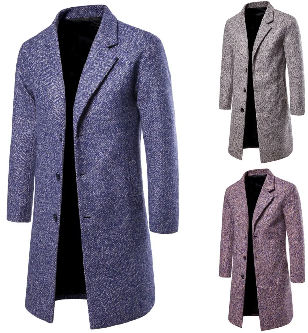 

YF12 New Fall and Winter Men's Coat Slim and Turn-lapel Medium-length Wool Overcoat Leisure Men's Clothing