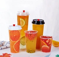 disposable plastic cups for partyhard clear cup plastic with black lid for iced cold drink coffee milk tea juice smoothie boba