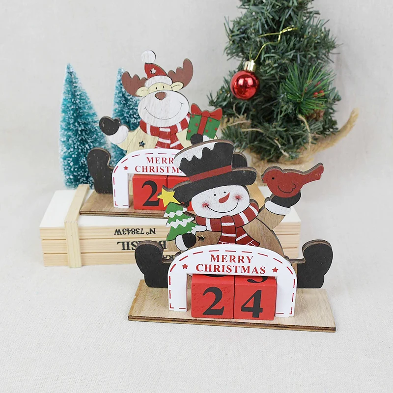 

Wooden Christmas Advent Calendar Merry Christmas Wood Ornament Santa Claus Doll Home Decor Xmas Gift Navidad