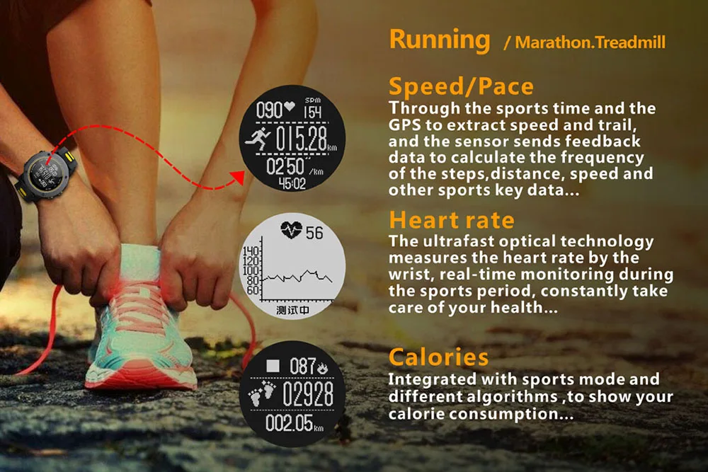 Uwear Professional IP68 Sport Watch UW90C Stainless Steel Smart Watch Bluetooth 4.2 GPS Heart Rate Running Hiking Swimming