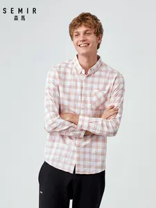 Мужская рубашка в клетку SEMIR Regualr, мягкая хлопковая рубашка с отложным воротником, Мужская модная рубашка с зауженной талией на весну