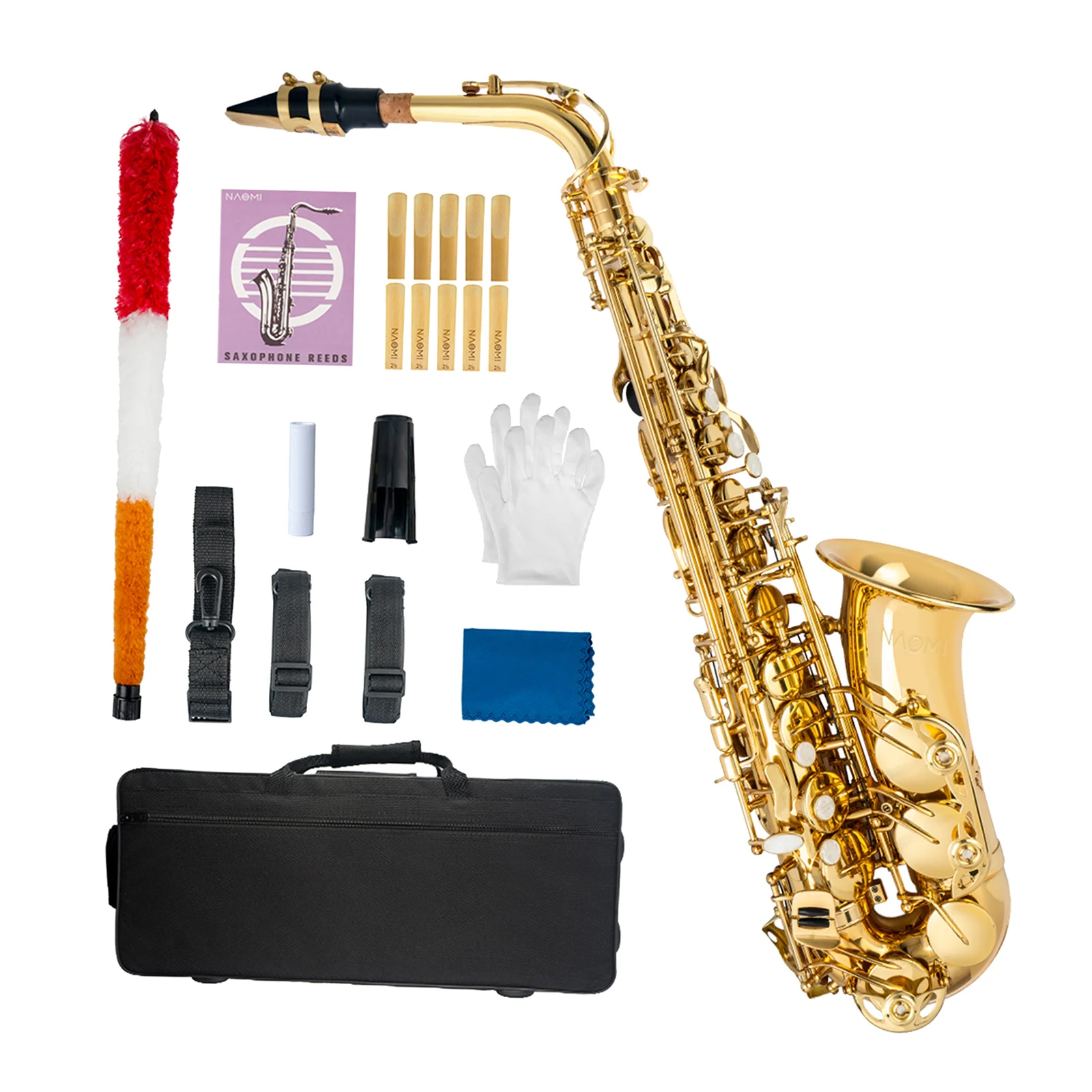 

NSA-802 Eb Alto Saxophone Lacquer E-flat Music Instrument Accessory Mouthpiece Cork Grease Reeds Cleaning Brush Gloves