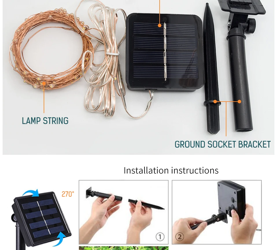 2 Packs Solar String Lights,33Ft 100LEDs IP65 Waterproof Decorative Copper Wire String Lights for Party,Garden,Wedding,Christmas