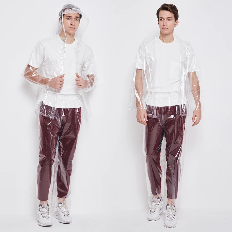 Модный японский прозрачный дождевик брюки костюм для мужчин и женщин с разрезом