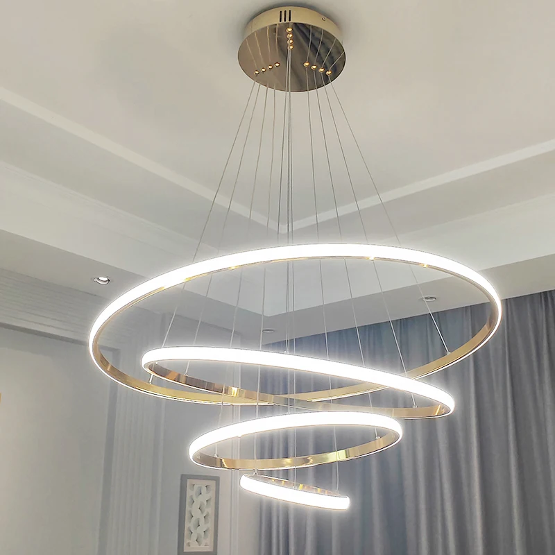 

BDG Gold Chrome Plating Modern Led Pendant Lights For Living Room Bedroom 3-4Ring Kitchen Pendant Lamps Loft Hanging Lamps