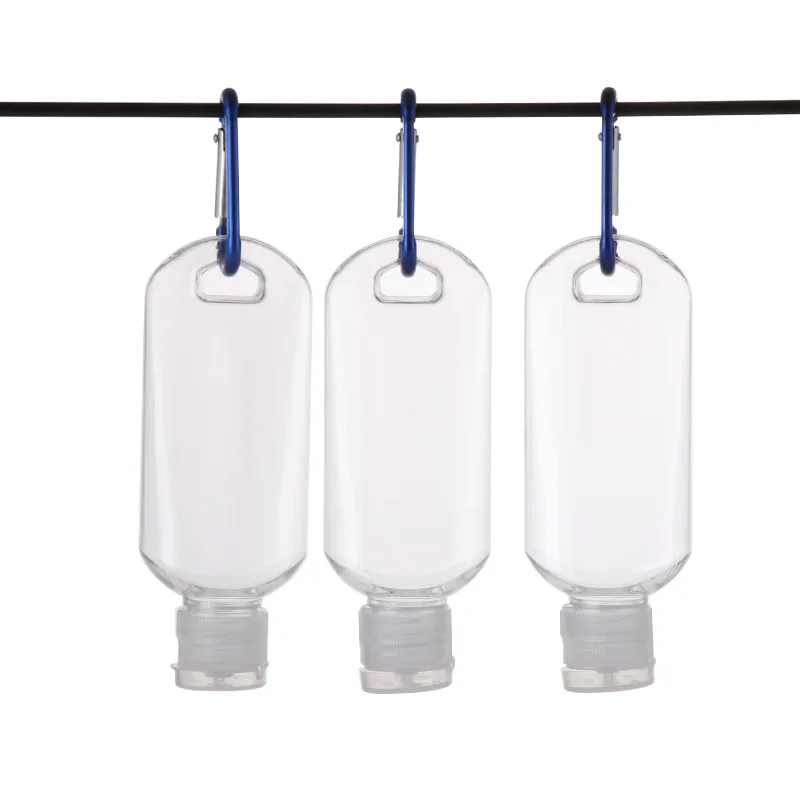 

1000pcs Metal Hook 60ml Clear Hand Sanitizer Bottles PET Plastic Flip Cap Bottle for Disinfectant Gel W0103