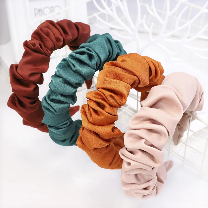 

Women Pleated Solid Color Headband Cute Ladies Soft Cloth Wild Hairbands Elastic Fashion Hairband High Quality Hair Accessories