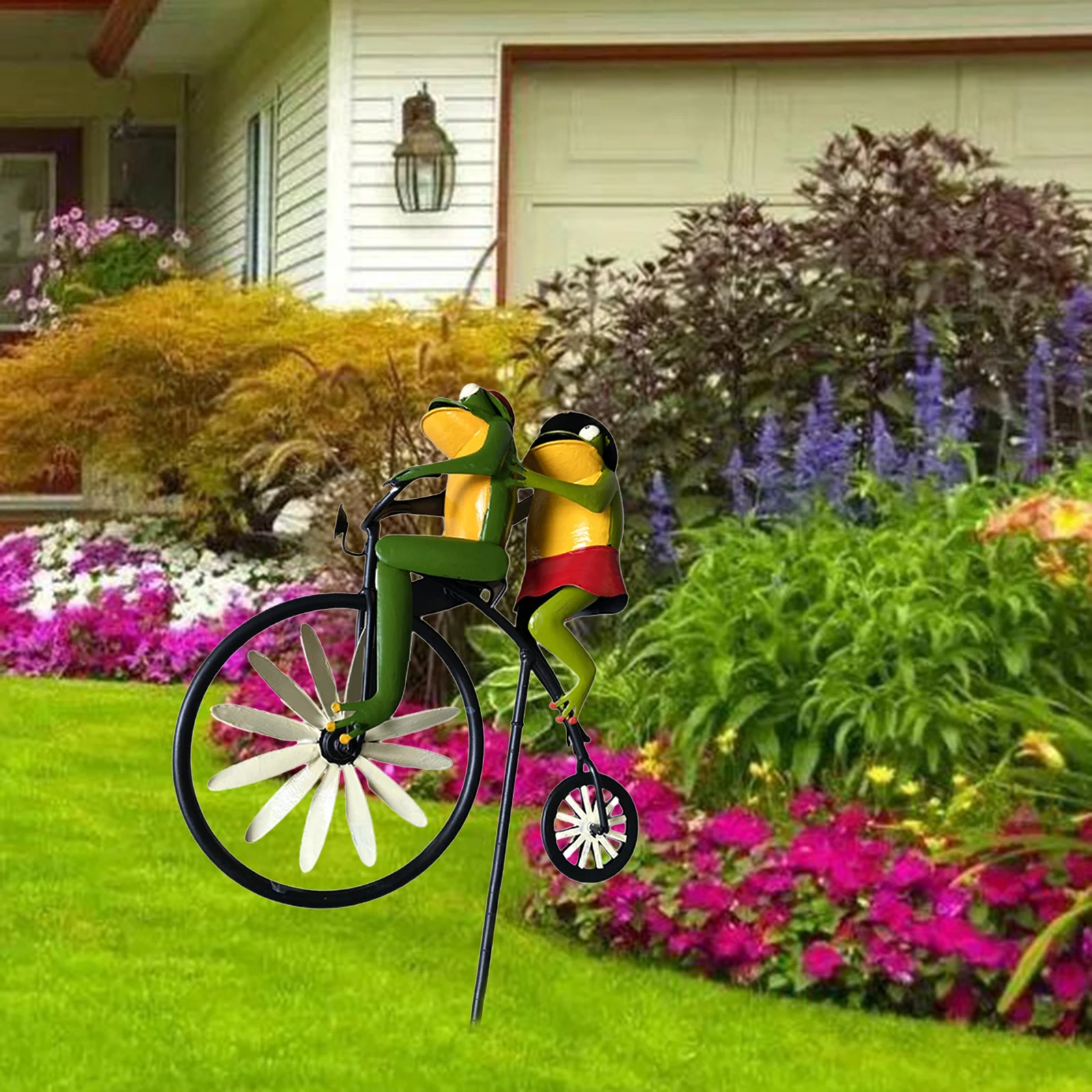

Cute Wind Spinner Frog Riding Windmill Garden Backyard Lawn Decor Ornament