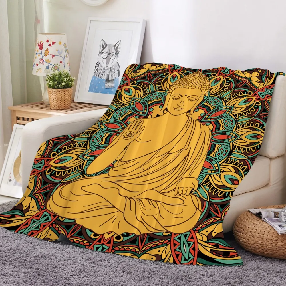 

3D Print Buddha Religion Fleece Blanket For Bedroom Flannel Blanket Home Room Throw Blanket Nap Office Colorful Fluffy Blanket