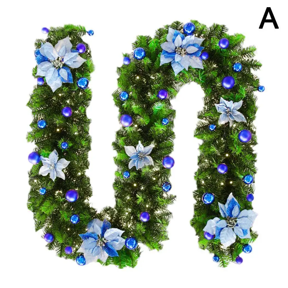 

2.7m Christmas LED Rattan Wreath Garland LED Light Flower Strip Ornament Decorative Christmas Door Wreath Tree Home Decorations