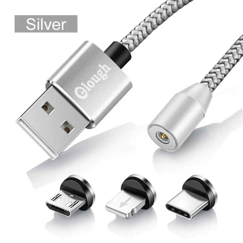 3in1 silver cable Магнитный кабель зарядный usb-кабель магнитный кабель Elough для зарядного устройства iPhone кабель Micro USB type C - Цвет: 3in1 silver cable