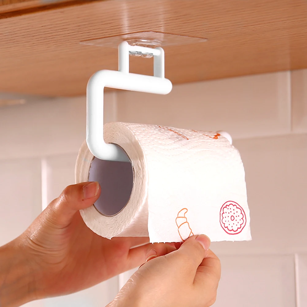 

Under Cabinet Shelf Toilet Paper Roll Kitchen Wall Mounted Towel Hanger Rack Self-adhesive Storage Bar Cabinet Organizer Shelf