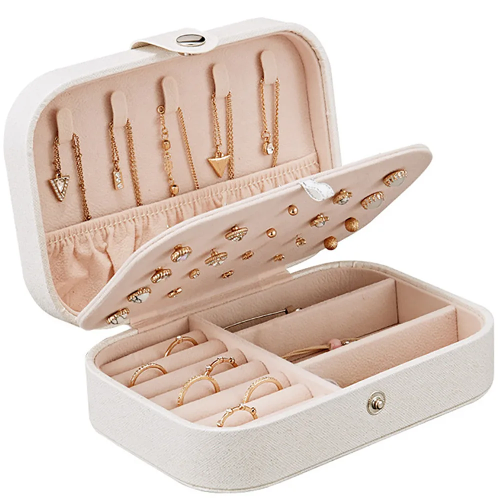 

Universal Jewelry Display Boxes Jewelry Organizer Case Travel Portable PU Jewelry Earring Rings Box Leather Storage Bag
