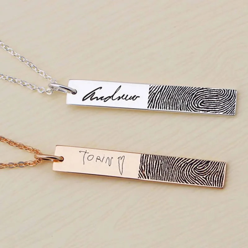 

Custom Fingerprint Name Necklace Stainless Steel For Lovers Wedding Party Gift Women Men Bar Charm Necklace Personalized Jewelry