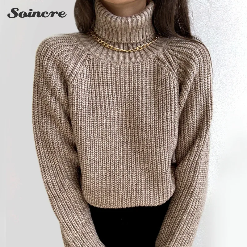 

Autumn Winter Turtleneck Sweater Women 2021 Khaki Casual Long Sleeve Warm Pullover Loose Solid Color Oversized Sweaters Jumper