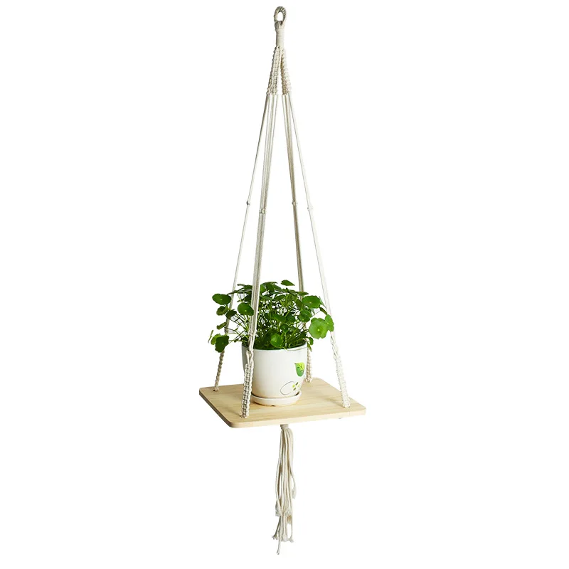 

New Macrame Hanging Planter Basket Wall Handmade Plant Hanger Pot Indoor Purl Edging and Wood Bead Party Wedding Home Decor