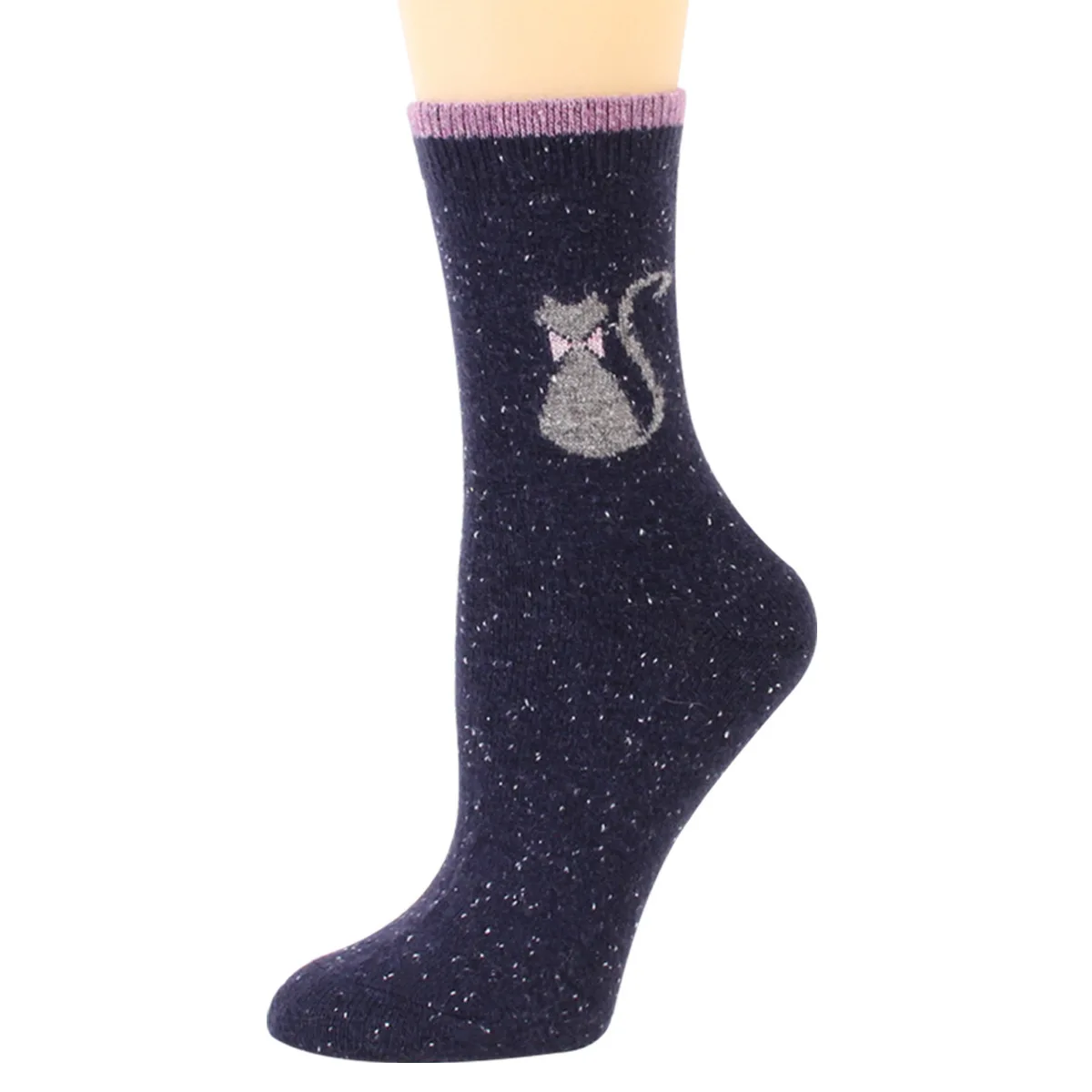 12 Pairs Women Wool Socks Animal Cat Pattern Winter Crew Socks Soft Thick Warm Casual Wool Socks Mid Calf