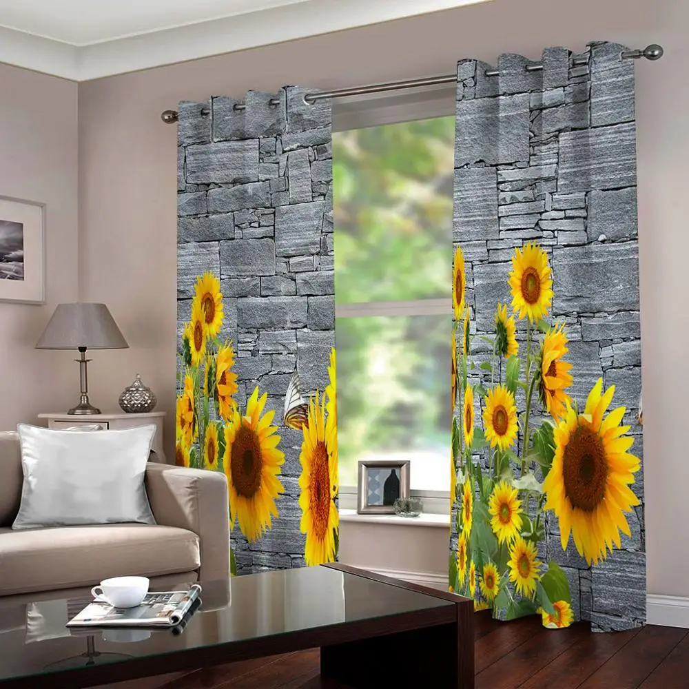 

3D brick wall Photo Curtains Blackout Living Room Curtain yellow flower Baby room Window Curtain Draprs For Bedroom