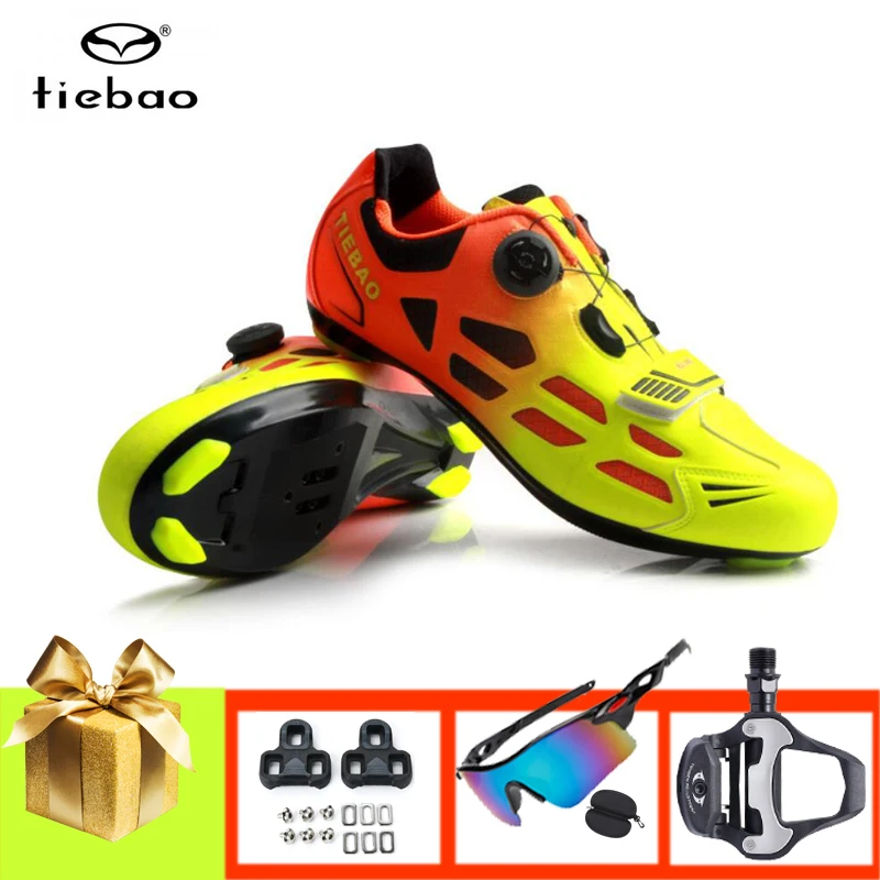 Tiebao Road Bike Shoes Add Pedals Sunglasses Men Women Sapatilha Ciclismo Self-locking Outdoor Breathable Riding Bicycle Shoes