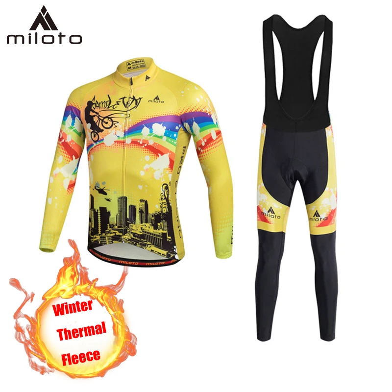 MILOTO зимние теплые флисовые велосипедные костюмы для мужчин 2019 roupa ciclismo комплекты