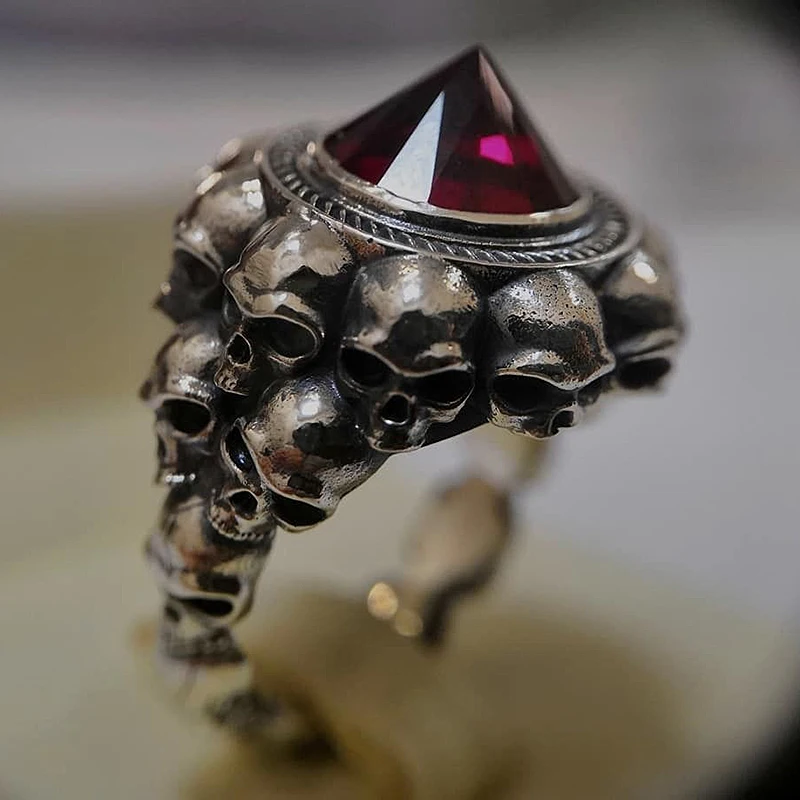 

Pyramid Stacked Skull Men Ring Gothic Jewelry Gold Silver Color Boho Retro Masonic Motor Biker Zircon Rings for Women