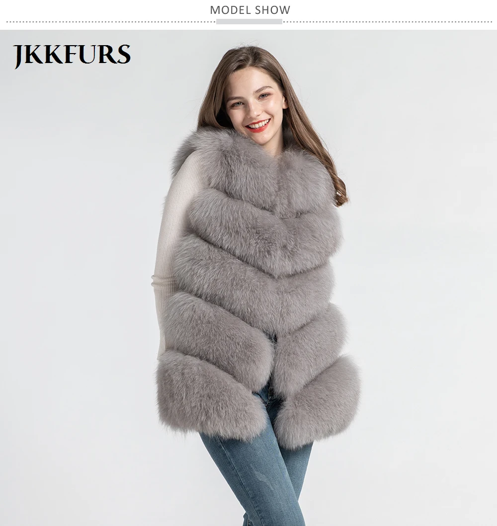 JKKFURS Новое поступление натуральный Лисий мех жилет женский Зимний натуральный мягкий натуральный мех длинный жилет модное пальто 5 рядов жилет S1571