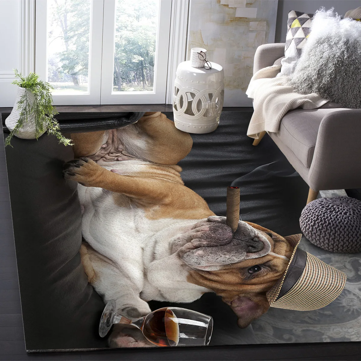 Курительная собака бульдог для отдыха диван ковры гостиной спальни зоны коврик