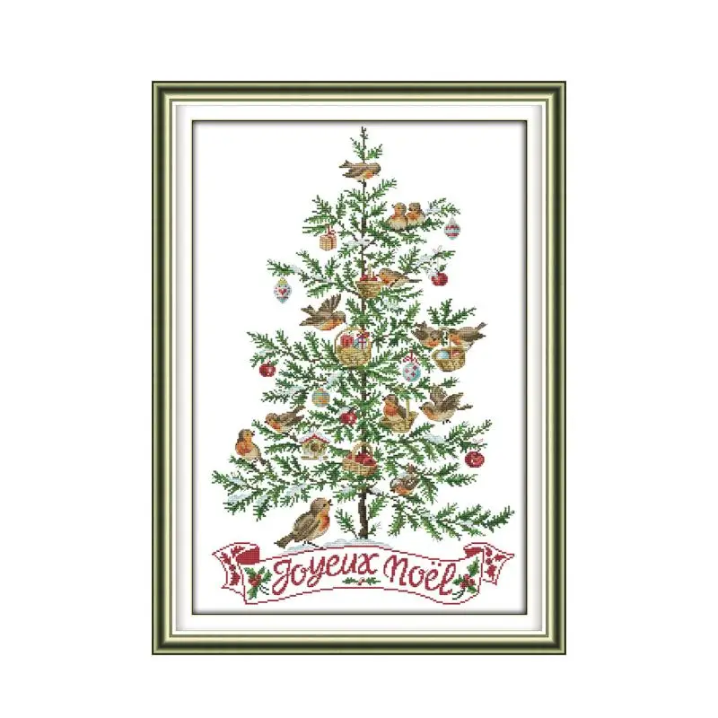 Рождественская елка с птицами Набор для вышивки крестиком 18ct 14ct - Цена: 1385.7