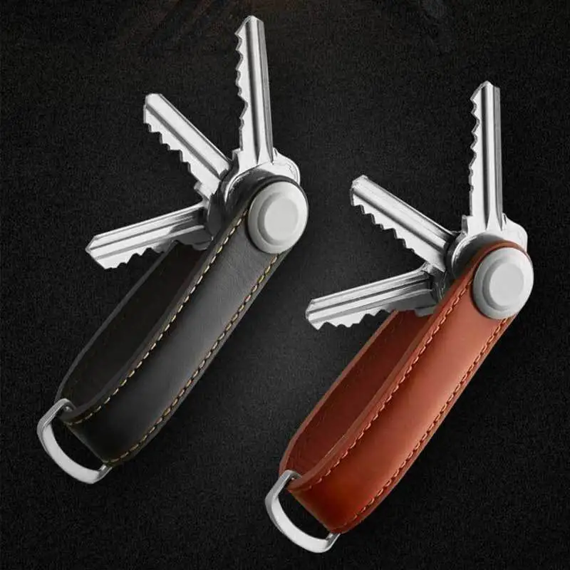 

Creative Leather Key Holder Organizer Smart Key Wallet EDC Gear Keychain Pocket Ring
