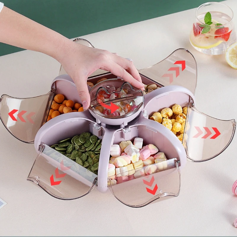 Lotus Fruit Box Large-Capacity Living Room Tray Transparent Press Type Snack Compartment Storage | Дом и сад