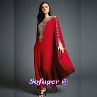 red fabulous muslim long evening dresses saudi arabic chiffon special occasion vestidos de fiesta de noche women party suit
