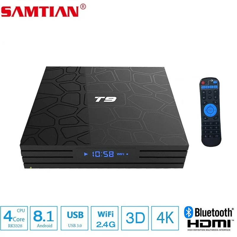 ТВ приставка Android 8 1 T9 телеприставка Bluetooth WiFi 4K Смарт 4 ГБ DDR3 RAM 64 Гб ROM RK3318 HD