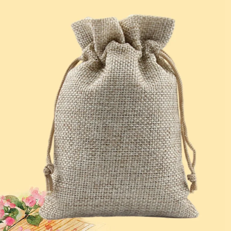 Рождественские льняные джутовые Подарочные мешки на шнурке для ювелирных