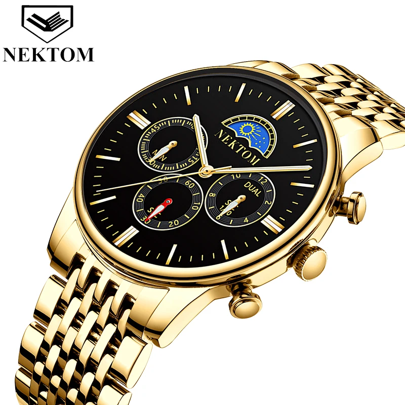NEKTOM мужские роскошные брендовые деловые часы модные повседневные