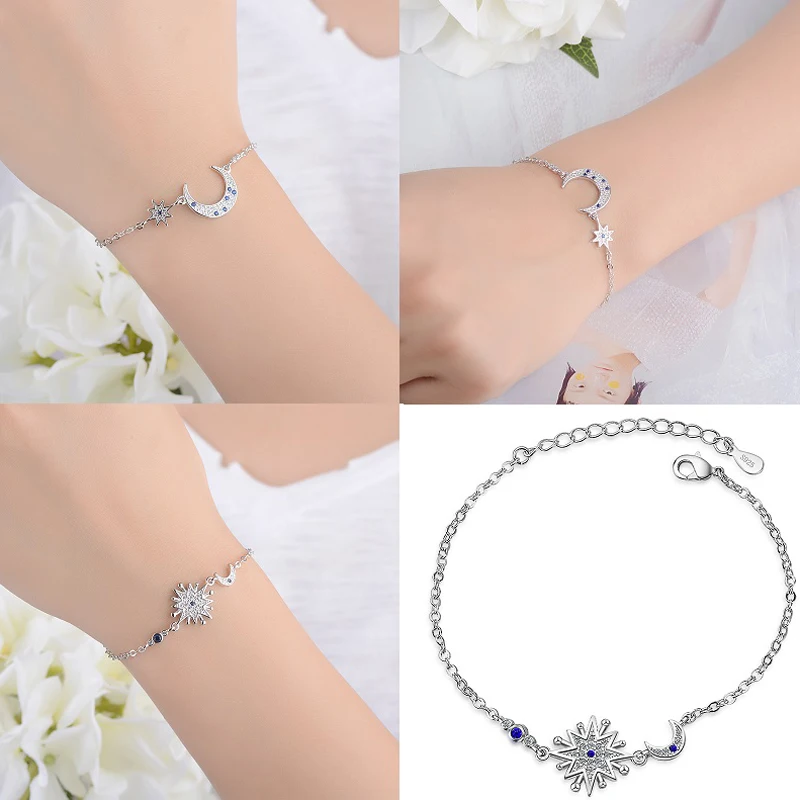 Модный браслет в стиле звезды Луны с синим цирконием имитация родиевого покрытия