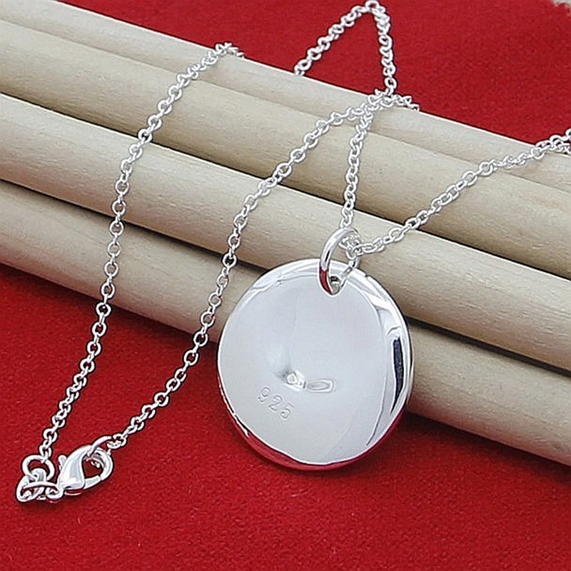 

925 Sterling Silver Bump Round Pendant Necklace 18“ Chain For Women Wedding Engagement Party Fashion Charm Jewelry