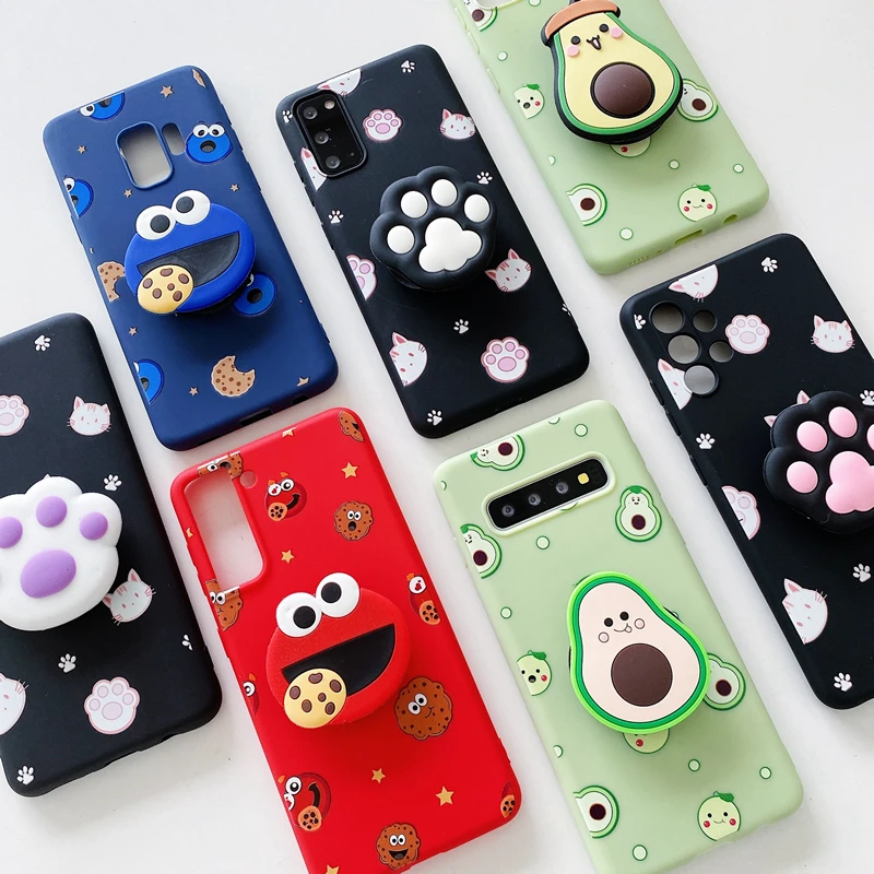 3D Cute Cartoon Phone Holder Case For Samsung Galaxy S22 S21 S20 FE S20 Plus Ultra S10 S10e S9 S8 Plus Silicone Stand Cover