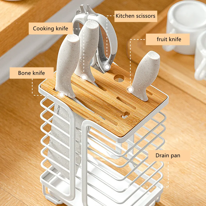 Kitchen iron with tray drain knife rack multifunctional countertop storage and sorting racks kitchen accessories | Дом и сад