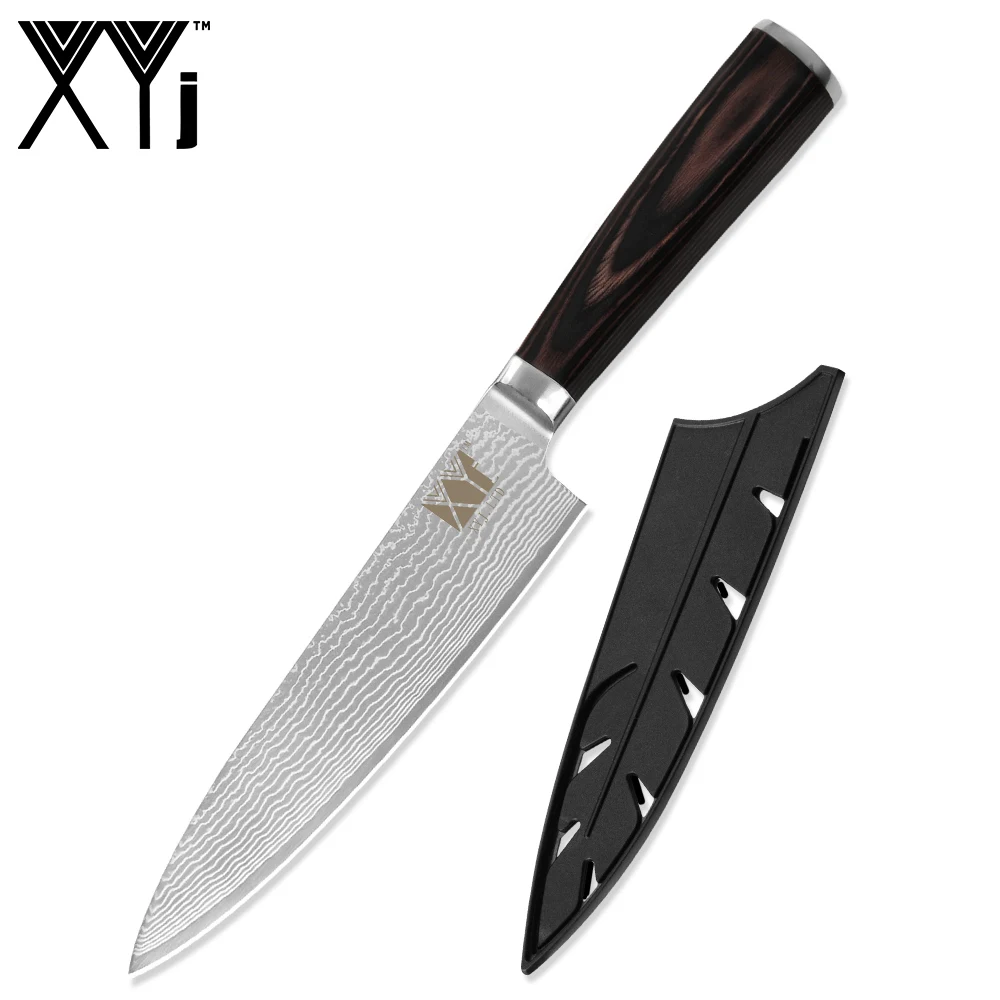 

Xyj 8 Inch Damascus Chef Knife Kitchen Tool Japanese Style Cooking Slicing Knife Wood Handle Meat Vegetable Knife With Protector