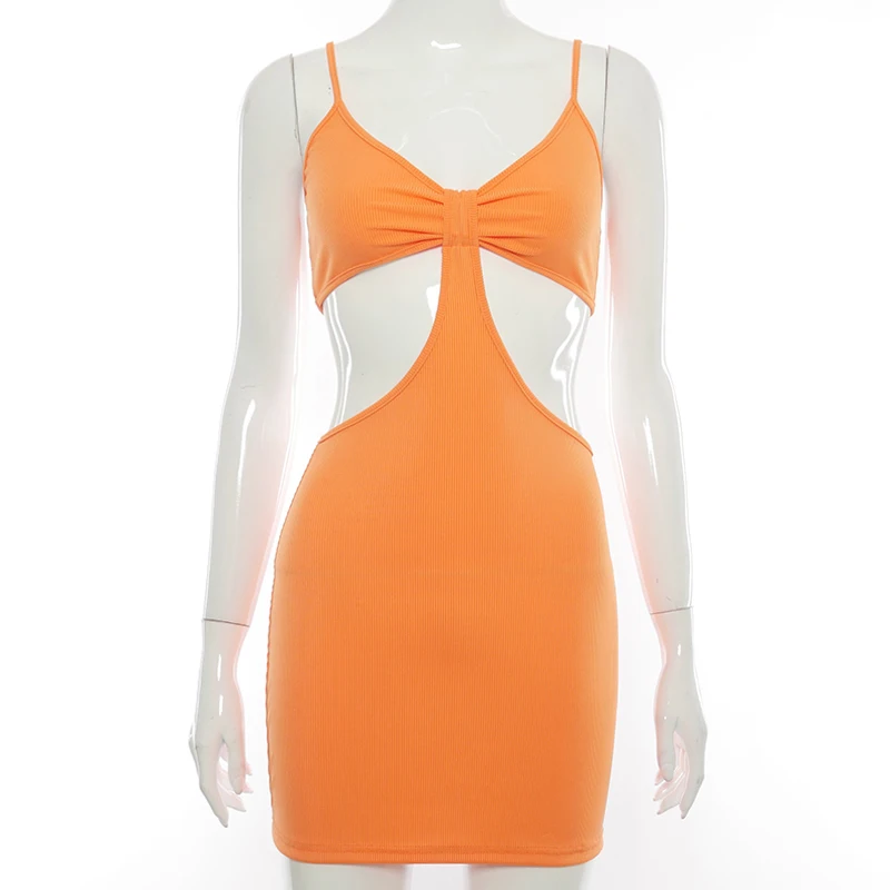 

Sexy Hollow Out Bodycon Summer Mini Dress Vacation Club Outfits for Women Y2k Rib Knit Backless Tank Dress 2021