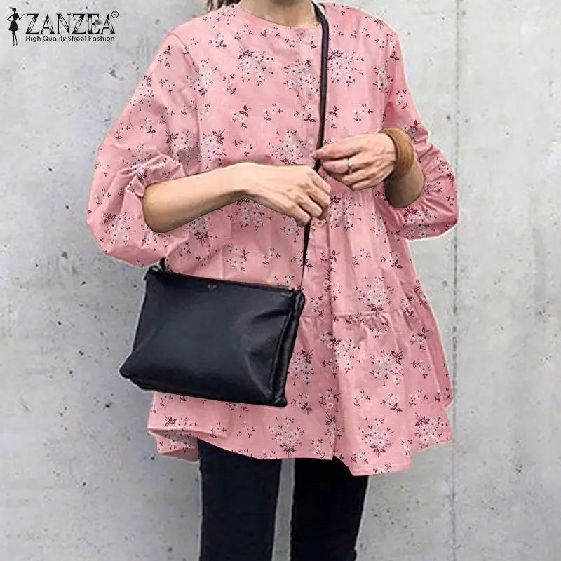 

ZANZEA Women Vintage Flower Printed Blouse Shirts 2022 Autumn Puff Sleeve Ruffle Tops Casual A-line Oversized Blusa Femininas 7