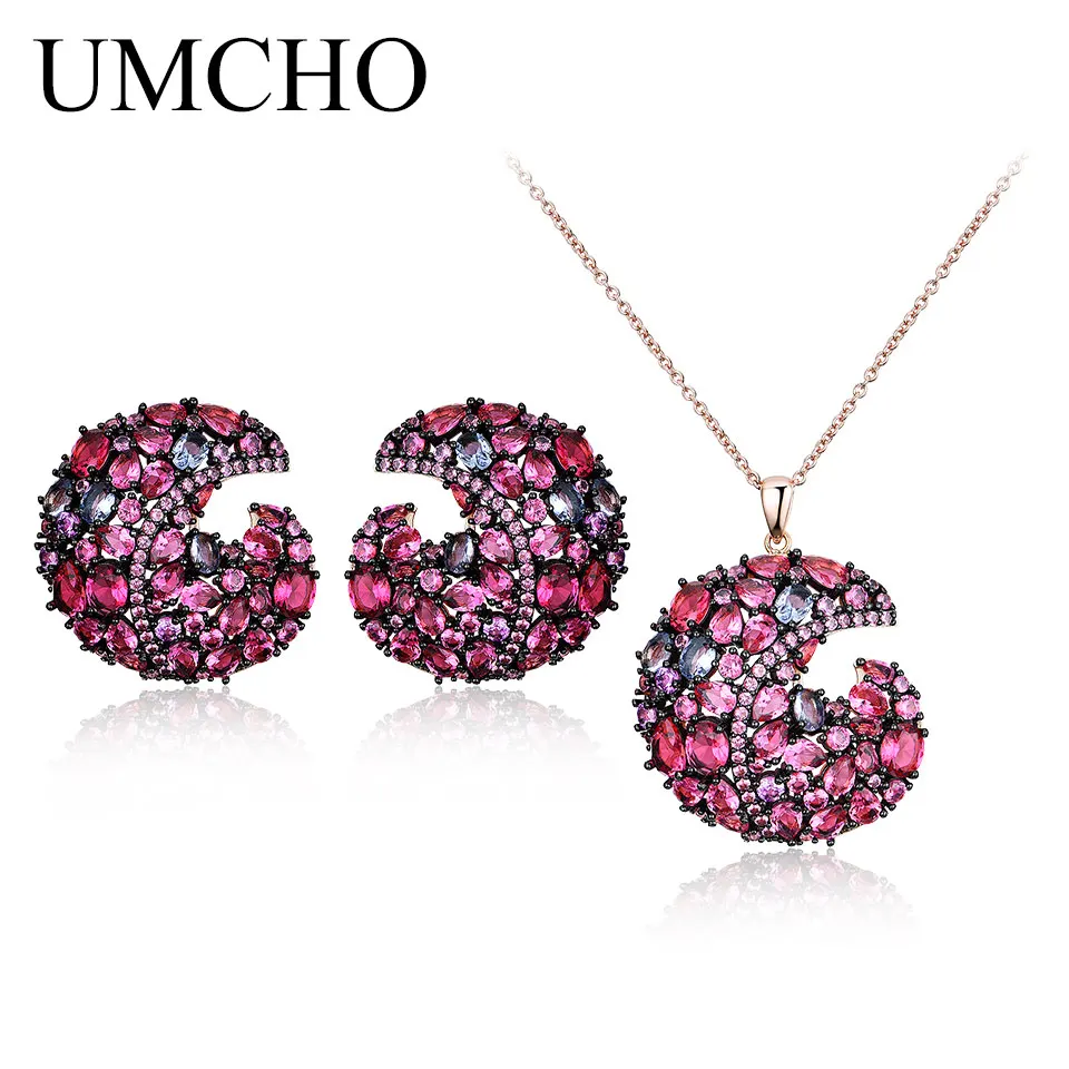 

UMCHO 925 Sterling Silver Stud Earrings Necklaces For Women Birthday Wedding Statement Romantic Gift Jewelry Set
