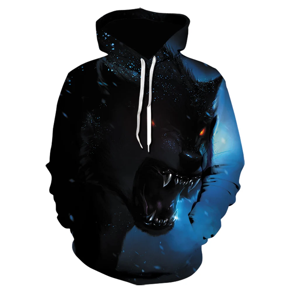 

22021 Spring and Autumn Men's Wolf Hoodie Fashion Hooded 3D Wolf Head Animal Sweatshirt Long Sleeve Jacket Men's Sportswear