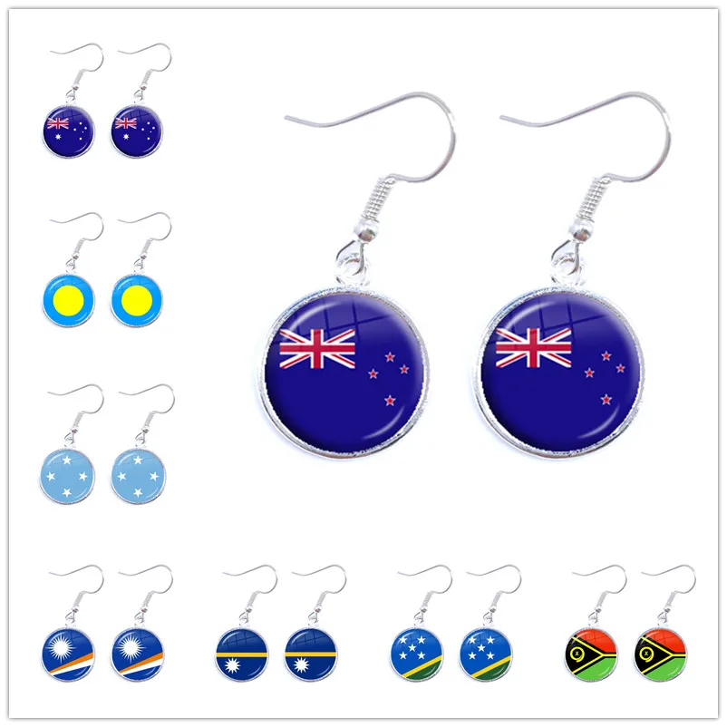 

Australia,New Zealand,Palau,Micronesia,Marshall Islands,Nauru National Flag 16mm Glass Cabochon Drop Earrings Jewelry for Women