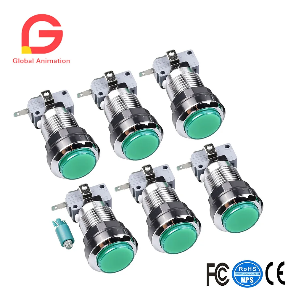 Хромированная аркадная Кнопка с подсветкой 6 шт./лот Светодиодная лампа 5 В и