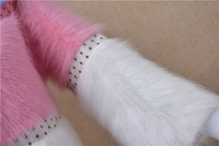 Women's sweet winter short sweater with button up flare sleeve round neck mink coat pure Angora rabbit hair knitted jacket |