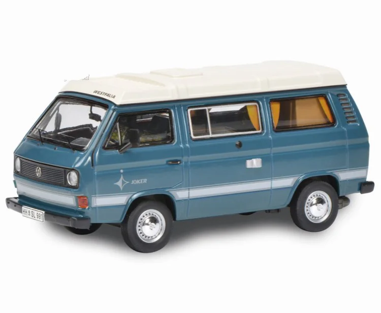 

Модель автомобиля из сплава 1/64, литой под давлением Volkswagen VW T3, синий автобус для кемпинга, Высококачественная коллекция, подарки, игрушка