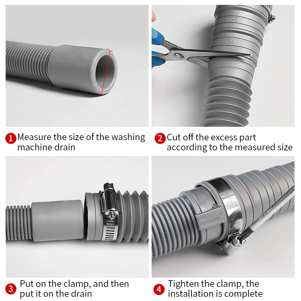 

Hose 2m Kitchen Easy Install Washing Machine Basin Extension Pipe EVA + PE Material For Dishwashers, Air Conditioners Easy Use