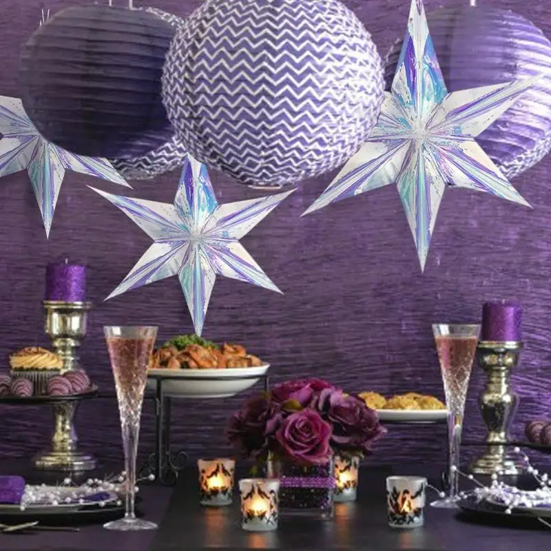 

3PCS 6-Point Star Ornaments Iridescent Hanging Hexagonal Star for Wedding Birthday Party Decoration