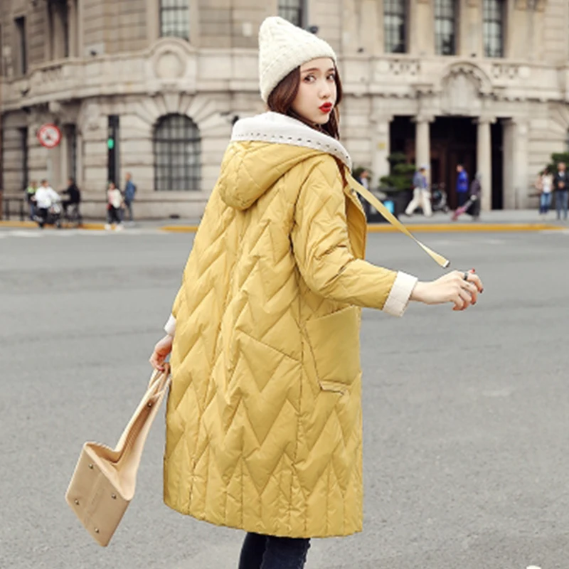 

ZCWXM Winter Women Hooded 90% White Duck Down Long Parkas Thick Warm Casual Female Zipper Loose Down Coat Snow Outwear